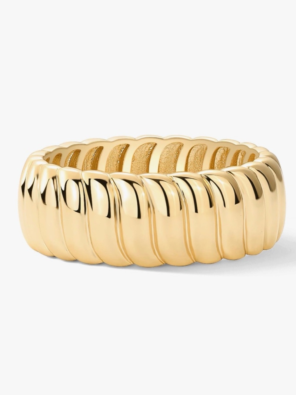 Gold Plated Ribbed Dome Band Ring - Women Jewelry